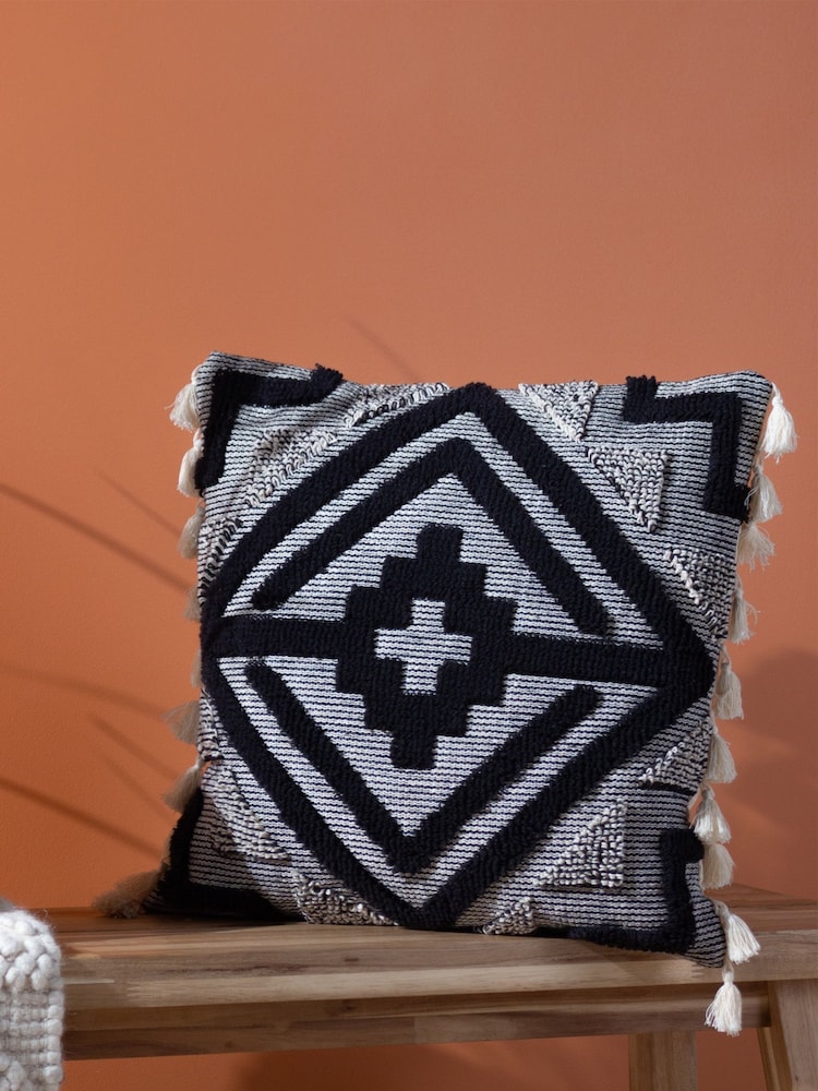 furn. Black Kalai Geometric Tufted Woven Cotton Cushion - Image 1 of 7