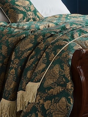 Riva Paoletti Green Shiraz Jacquard Floral Fringed Throw - Image 1 of 3