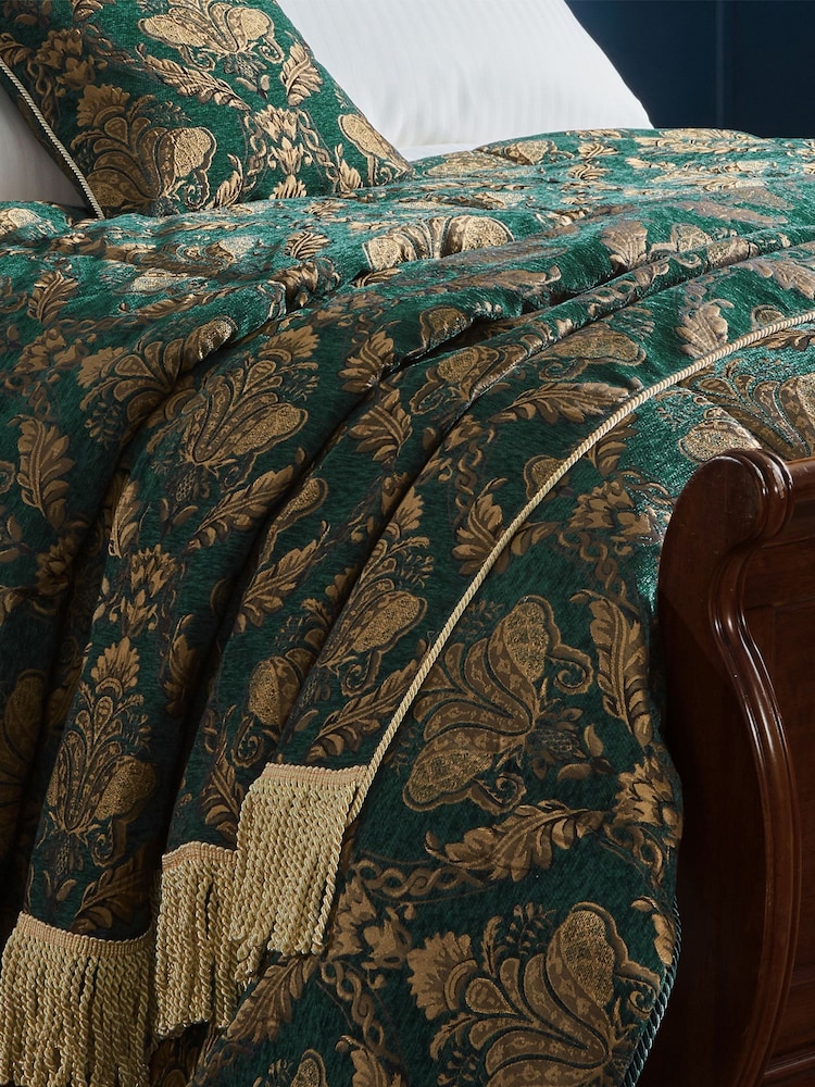 Riva Paoletti Green Shiraz Jacquard Floral Fringed Throw - Image 1 of 3