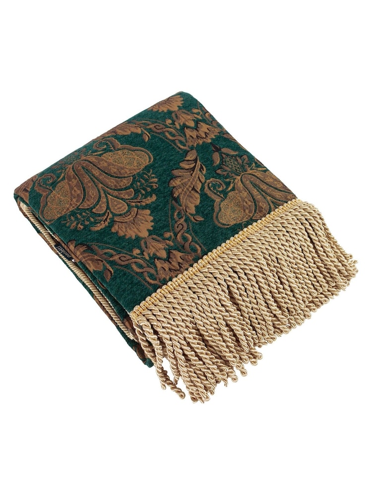 Riva Paoletti Green Shiraz Jacquard Floral Fringed Throw - Image 2 of 3