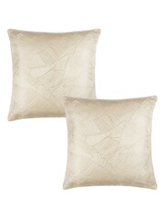 Wylder 2 Pack Natural Seymour Embroidered Woven Jacquard Piped Cushions - Image 1 of 6