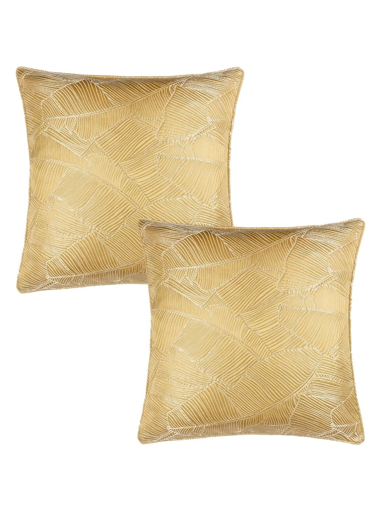 Wylder 2 Pack Gold Seymour Embroidered Woven Jacquard Piped Cushions - Image 1 of 6