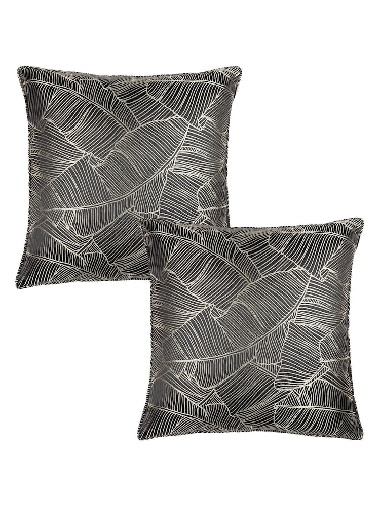 Wylder 2 Pack Black Seymour Embroidered Woven Jacquard Piped Cushions - Image 1 of 6
