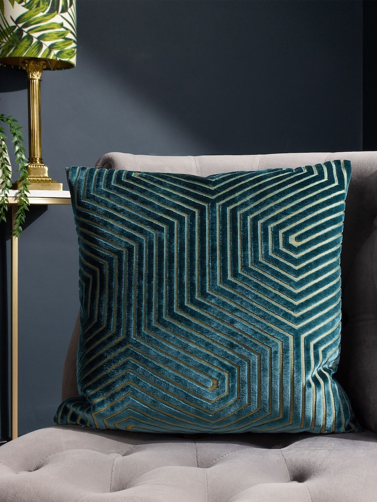 Riva Paoletti 2 Pack Evoke Geometric Cut Velvet Cushions - Image 5 of 6