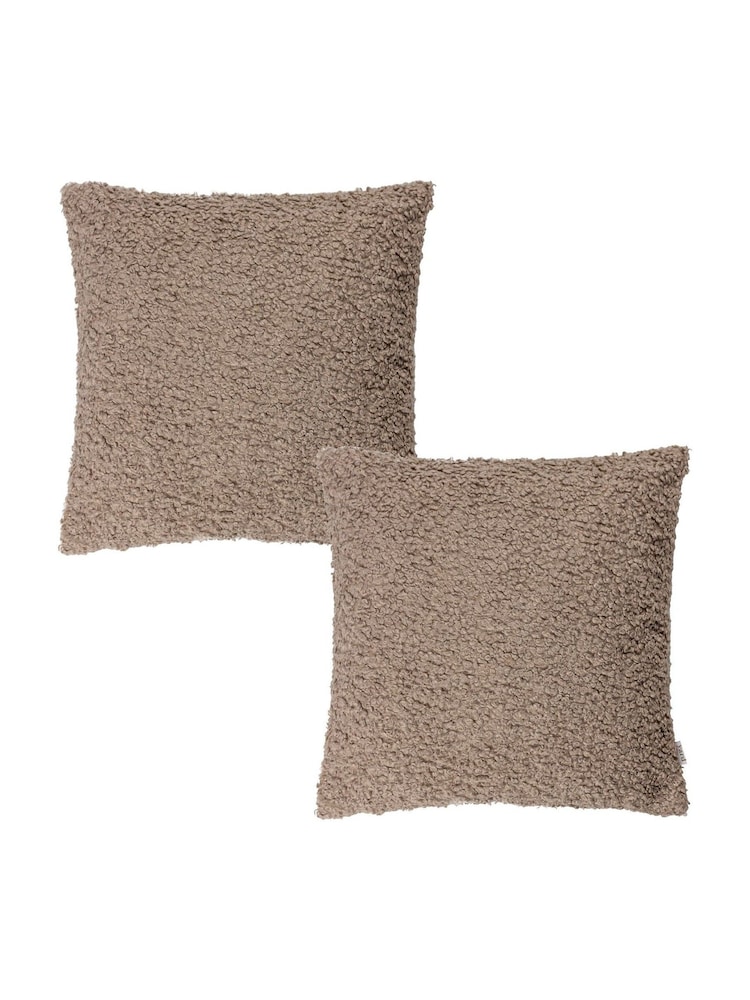 The Linen Yard Taupe Brown 2 Pack Cabu Chunky Textured Bouclé Cushions - Image 1 of 6