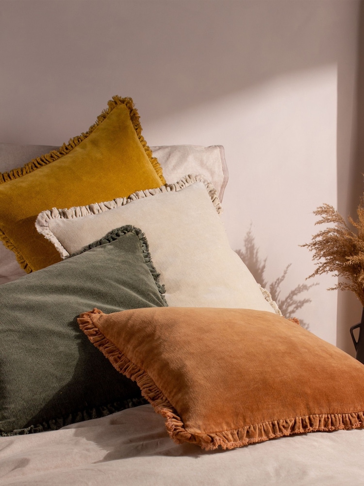 Yard Moss Green Bertie 100% Washed Cotton Velvet 45 x 45cm Cushion - Image 6 of 6