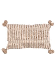 Furn Natural Ayaan Woven Loop Tufted 100% Cotton Double Pom Pom Cushion - Image 1 of 6