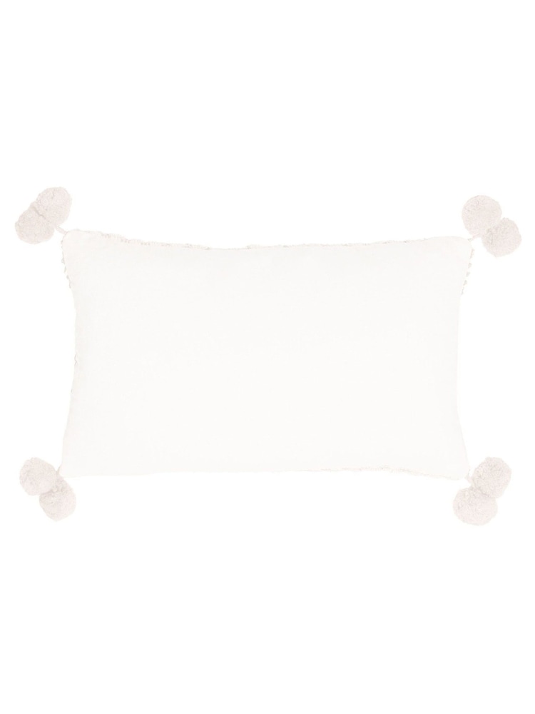 Furn Natural Ayaan Woven Loop Tufted 100% Cotton Double Pom Pom Cushion - Image 2 of 6