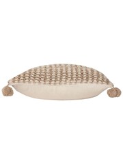 Furn Natural Ayaan Woven Loop Tufted 100% Cotton Double Pom Pom Cushion - Image 3 of 6
