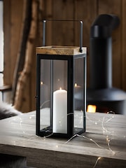 Black Bronx Large Wood And Glass Lantern - Image 1 of 5
