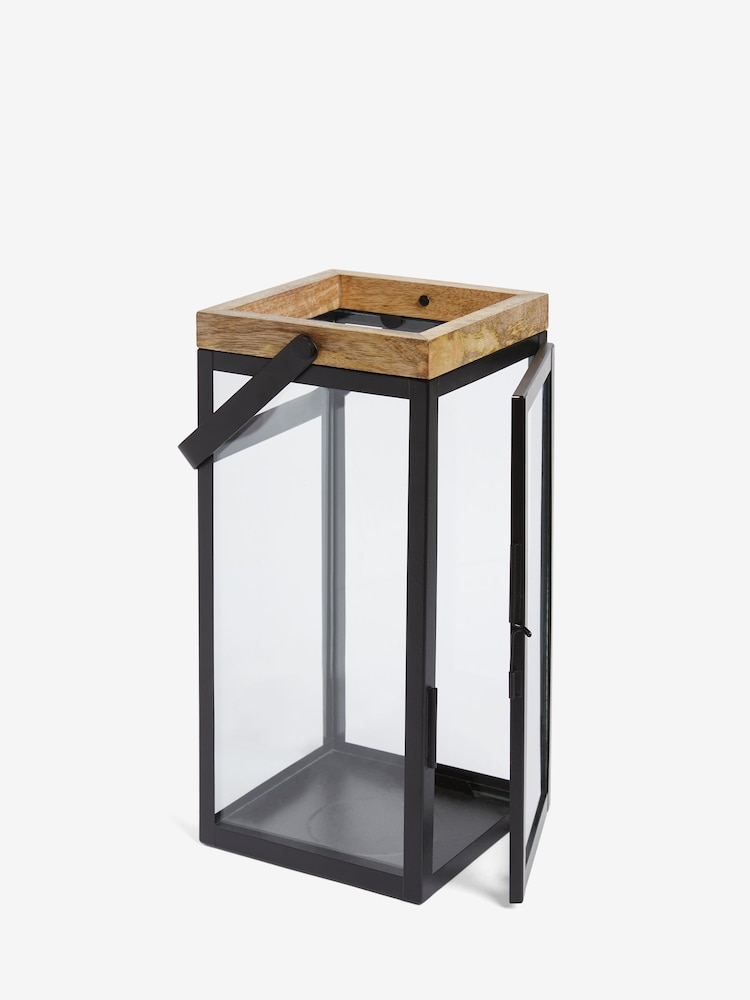 Black Bronx Large Wood And Glass Lantern - Image 5 of 5