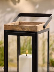 Black Bronx Extra Large Wood And Glass Lantern - Image 2 of 8