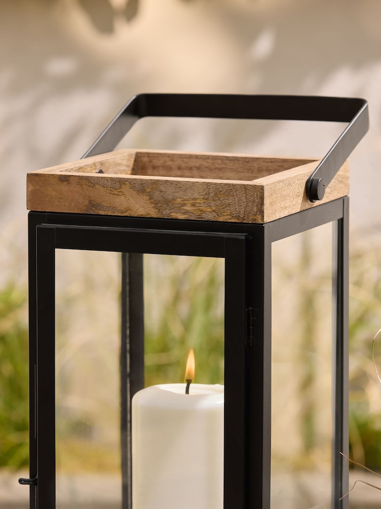 Black Bronx Extra Large Wood And Glass Lantern - Image 2 of 8