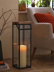Black Bronx Extra Large Wood And Glass Lantern - Image 3 of 8