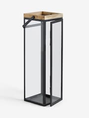 Black Bronx Extra Large Wood And Glass Lantern - Image 6 of 8