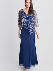 Gina Bacconi Blue Sephora Chiffon Tank Dress With Asymmetric Capelet - Image 1 of 5