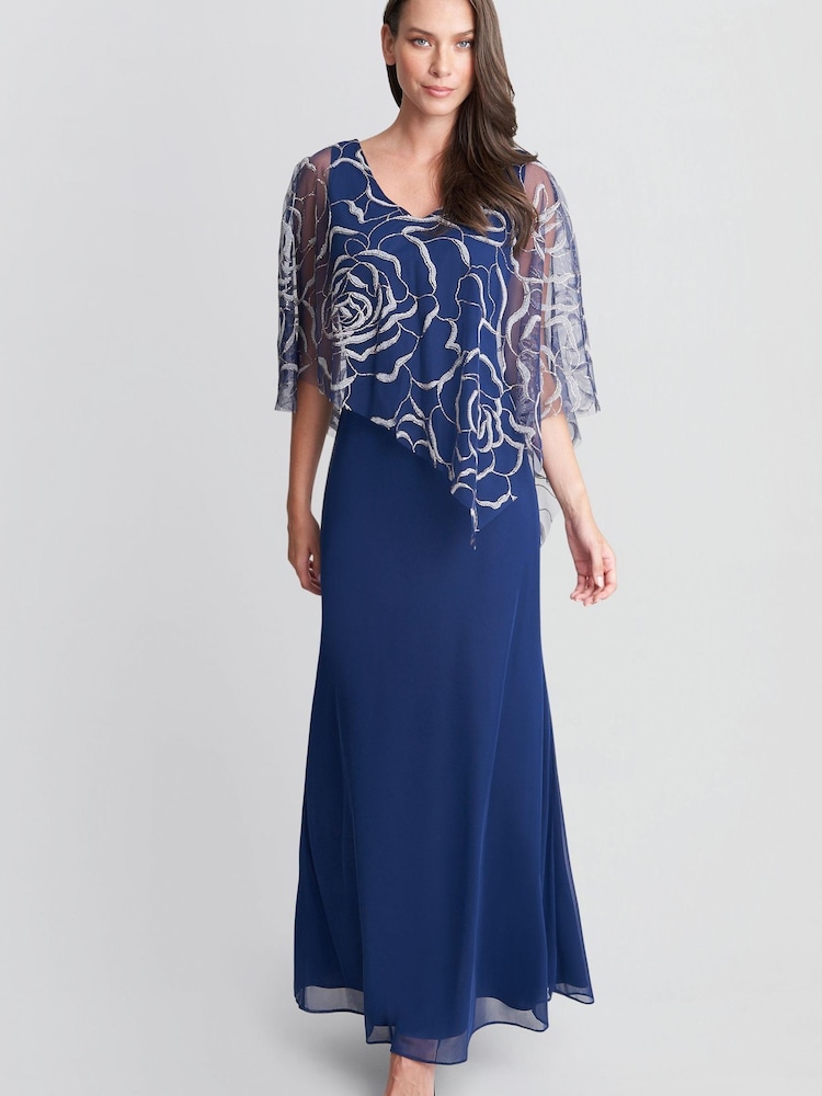 Gina Bacconi Blue Sephora Chiffon Tank Dress With Asymmetric Capelet - Image 1 of 5