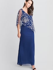 Gina Bacconi Blue Sephora Chiffon Tank Dress With Asymmetric Capelet - Image 3 of 5