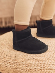 Black Suede Mini Faux Fur Lined Water Repellent Pull-On Suede Boots - Image 1 of 9