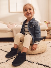 Black Suede Mini Faux Fur Lined Water Repellent Pull-On Suede Boots - Image 2 of 9