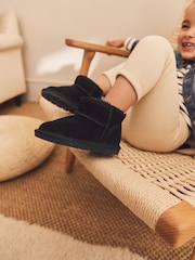 Black Suede Mini Faux Fur Lined Water Repellent Pull-On Suede Boots - Image 3 of 9