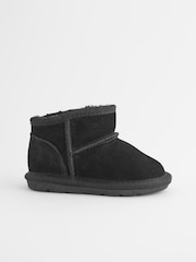 Black Suede Mini Faux Fur Lined Water Repellent Pull-On Suede Boots - Image 5 of 9