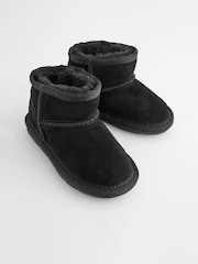Black Suede Mini Faux Fur Lined Water Repellent Pull-On Suede Boots - Image 6 of 9