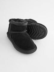 Black Suede Mini Faux Fur Lined Water Repellent Pull-On Suede Boots - Image 7 of 9