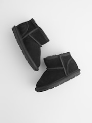 Black Suede Mini Faux Fur Lined Water Repellent Pull-On Suede Boots - Image 8 of 9
