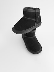 Black Suede Mini Faux Fur Lined Water Repellent Pull-On Suede Boots - Image 9 of 9