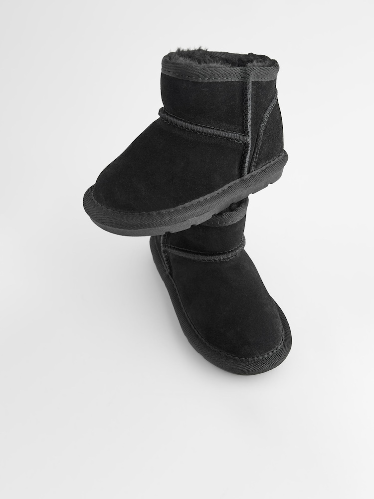 Black Suede Mini Faux Fur Lined Water Repellent Pull-On Suede Boots - Image 9 of 9