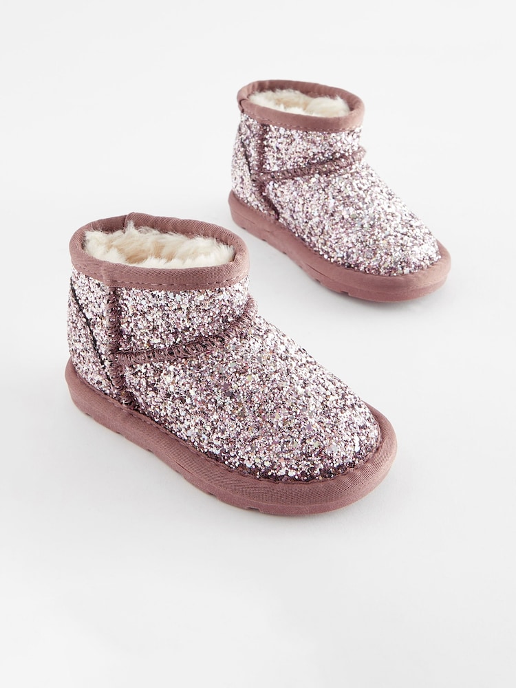 Pink Glitter Mini Faux Fur Lined Water Repellent Pull-On Boots - Image 1 of 5