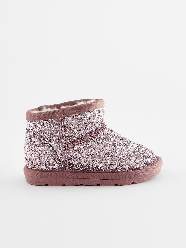 Pink Glitter Mini Faux Fur Lined Water Repellent Pull-On Boots - Image 2 of 5