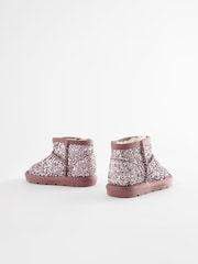 Pink Glitter Mini Faux Fur Lined Water Repellent Pull-On Boots - Image 3 of 5