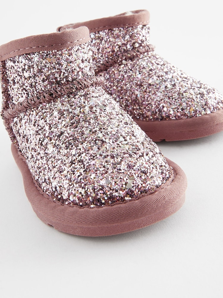 Pink Glitter Mini Faux Fur Lined Water Repellent Pull-On Boots - Image 5 of 5