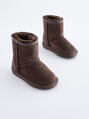 Chocolate Brown Short Suede Tall Faux Fur Lined Water Repellent Pull-On Suede Boots - Image 1 of 5