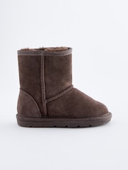 Chocolate Brown Short Suede Tall Faux Fur Lined Water Repellent Pull-On Suede Boots - Image 2 of 5