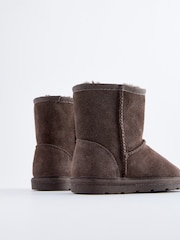 Chocolate Brown Short Suede Tall Faux Fur Lined Water Repellent Pull-On Suede Boots - Image 3 of 5