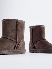 Chocolate Brown Short Suede Tall Faux Fur Lined Water Repellent Pull-On Suede Boots - Image 4 of 5