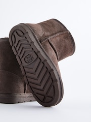 Chocolate Brown Short Suede Tall Faux Fur Lined Water Repellent Pull-On Suede Boots - Image 5 of 5