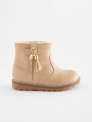 Beige Brown Standard Fit (F) Warm Lined Tassel Detail Zip Boots - Image 2 of 5