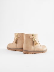 Beige Brown Standard Fit (F) Warm Lined Tassel Detail Zip Boots - Image 3 of 5