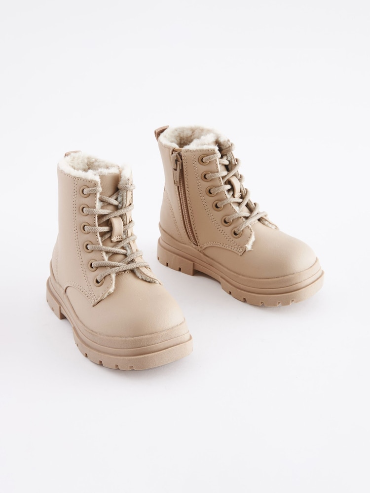 Beige Warm Lined Lace-Up Boots - Image 1 of 5