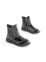 Black Patent Leather Standard Fit (F) Scallop Chelsea Boots - Image 1 of 5