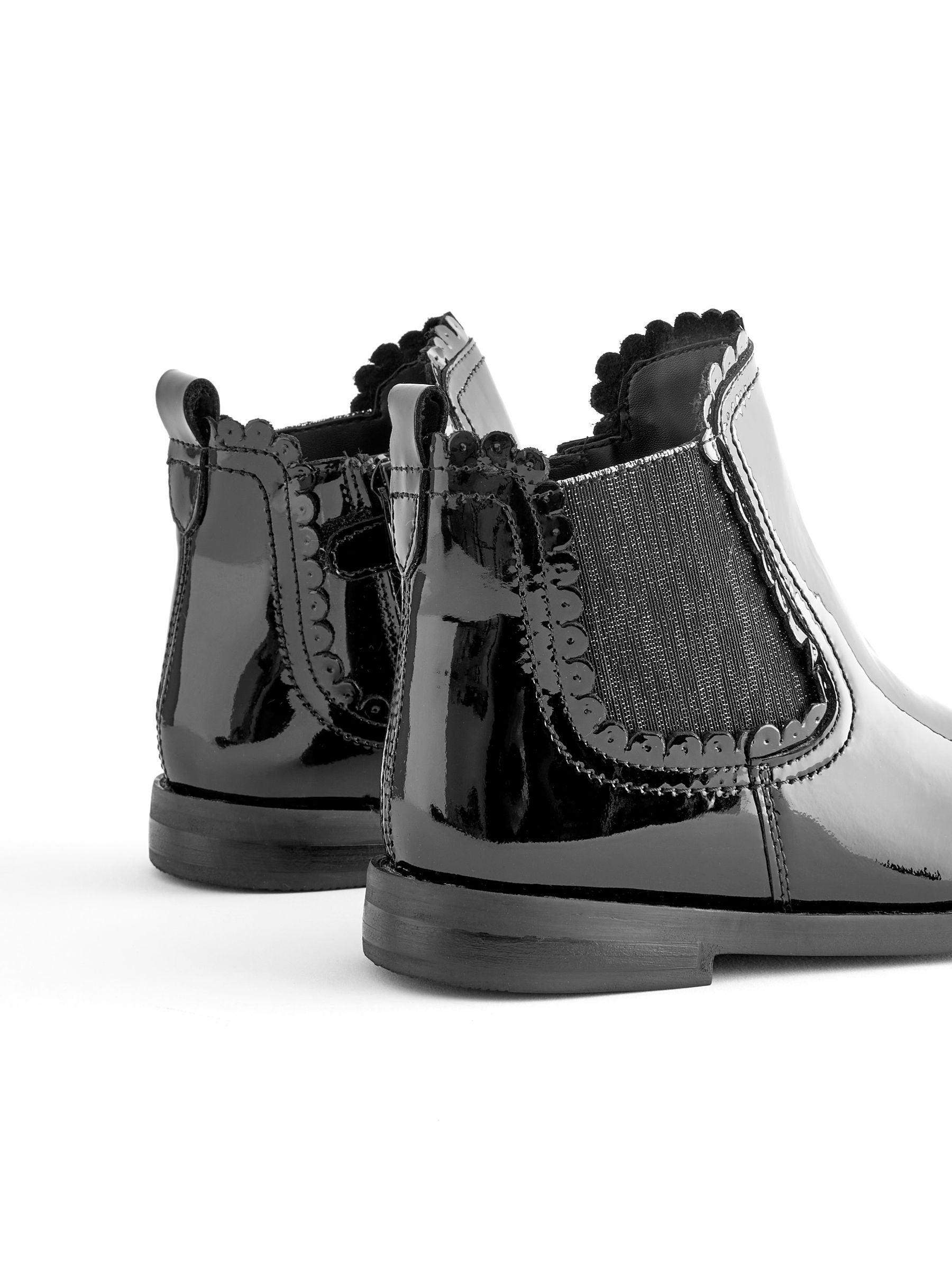 Buy Black Patent Leather Standard Fit F Scallop Chelsea Boots from Next Luxembourg