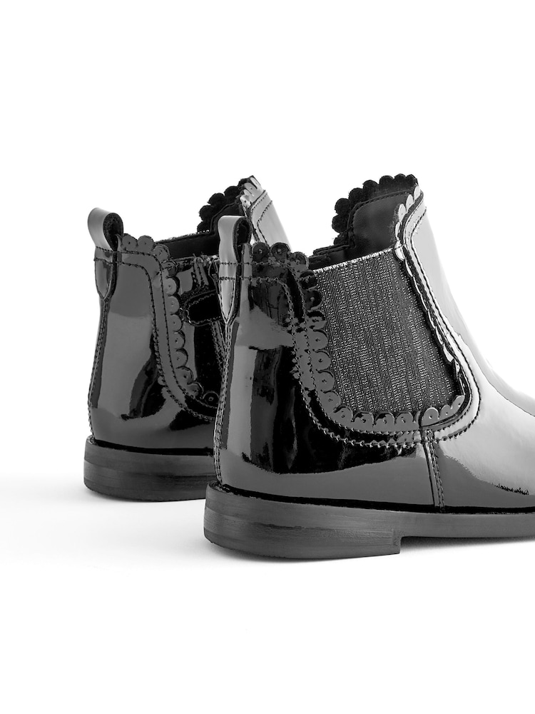 Black Patent Leather Standard Fit (F) Scallop Chelsea Boots - Image 4 of 5