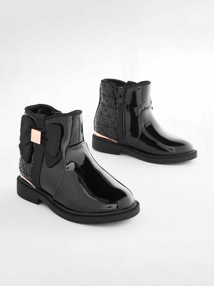 Black Patent Bow Ankle Boots - Image 1 of 6