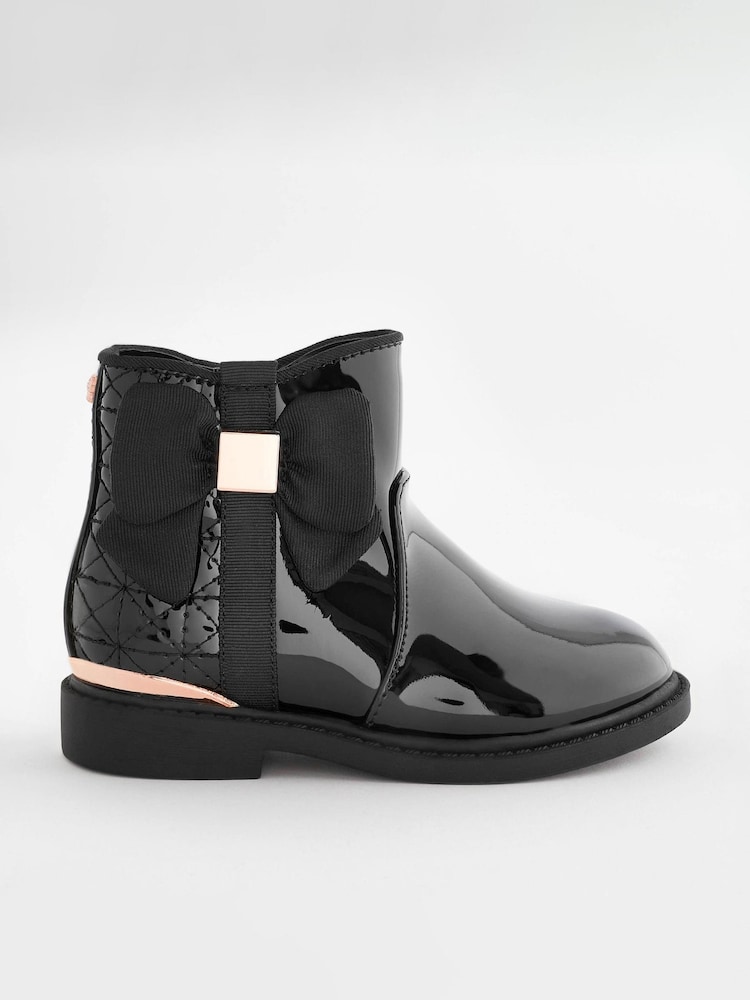 Black Patent Bow Ankle Boots - Image 2 of 6