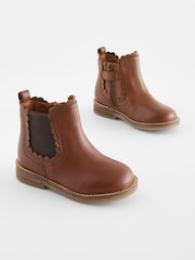 Tan Brown Leather Standard Fit (F) Scallop Chelsea Boots - Image 1 of 5