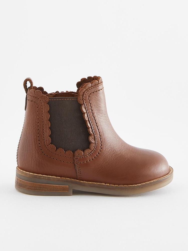 Tan Brown Leather Standard Fit (F) Scallop Chelsea Boots - Image 2 of 5